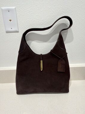 Dark Brown Suede Shoulder Bag - Unbranded